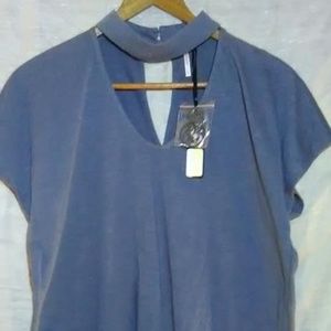 Blue Short Sleeve- V-Neck- Collared T-Shirt